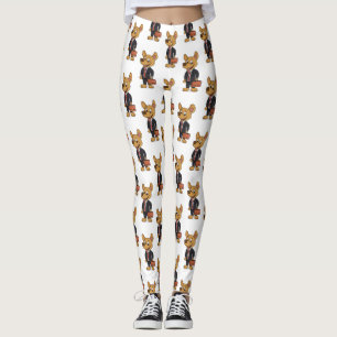 Funny dog wearing business suit cartoon leggings