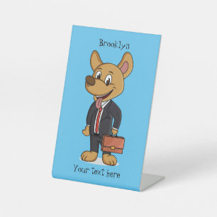 Funny dog wearing business suit cartoon pedestal sign