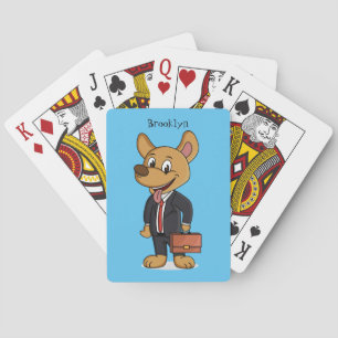 Funny dog wearing business suit cartoon playing cards
