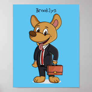 Funny dog wearing business suit cartoon  poster