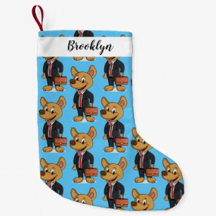 Funny dog wearing business suit cartoon small christmas stocking