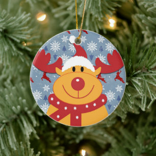 funny dog wearing christmas deer costume ceramic ornament