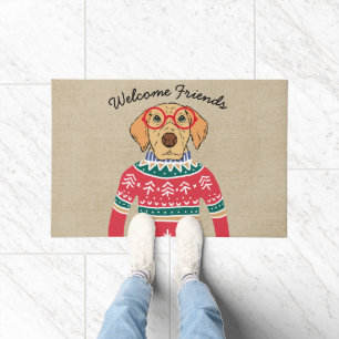 Funny Dog Wearing Glasses, Ugly Christmas Sweater Doormat