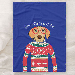 Funny Dog Wearing Glasses, Ugly Christmas Sweater Fleece Blanket