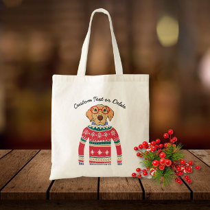 Funny Dog Wearing Glasses, Ugly Christmas Sweater Tote Bag