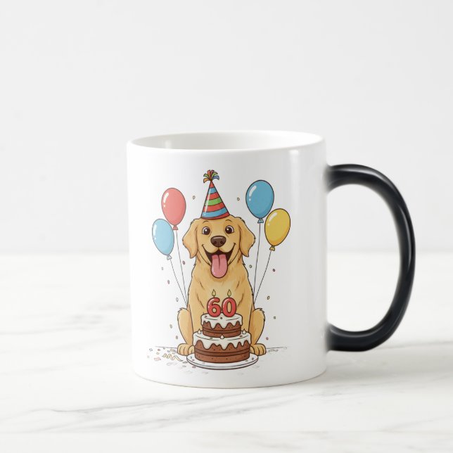 Funny Dog Wearing Party Hat for 60th Birthday Magic Mug (Right)