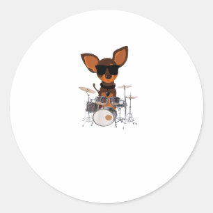 Funny Dog Wearing Sunglasses Playing Drums Drummer Classic Round Sticker