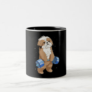 Funny Dog Weightlifting Shih Tzu Two-Tone Coffee Mug