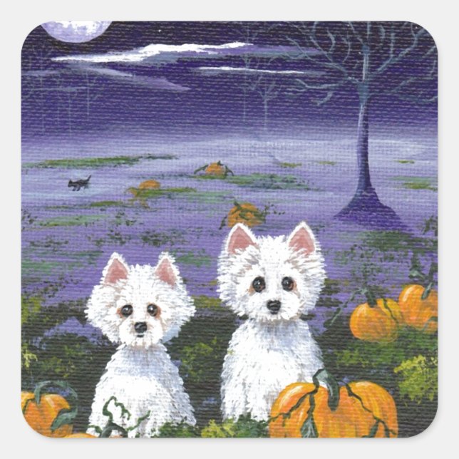 Funny Dog Westie White West Highland Terrier Dogs Square Sticker (Front)