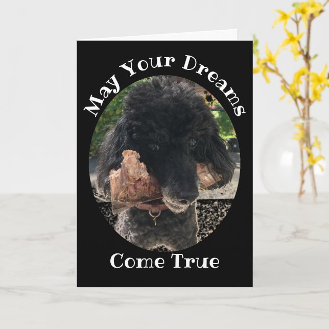 Funny Dog with a Bone Birthday Card (Yellow Flower)