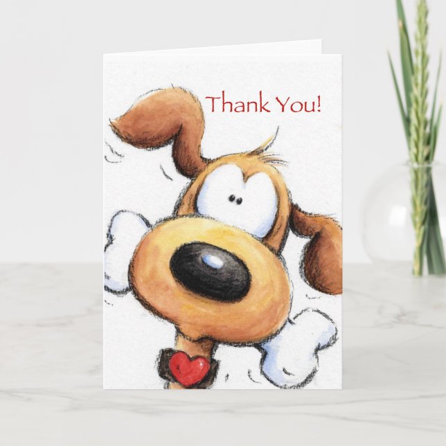 Funny dog with big bone, thank you card (Front)