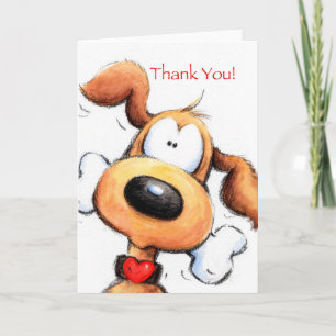 Funny Dog with Bone, Thank You! Card