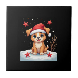 Funny Dog with Christmas Stars for Festive Season Ceramic Tile