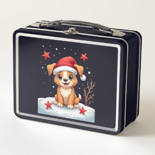 Funny Dog with Christmas Stars for Festive Season Metal Lunch Box