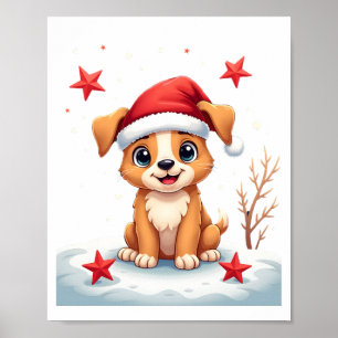 Funny Dog with Christmas Stars for Festive Season Poster