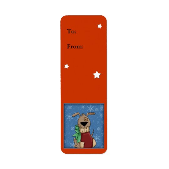 Funny dog with Christmas stocking Return Address Label