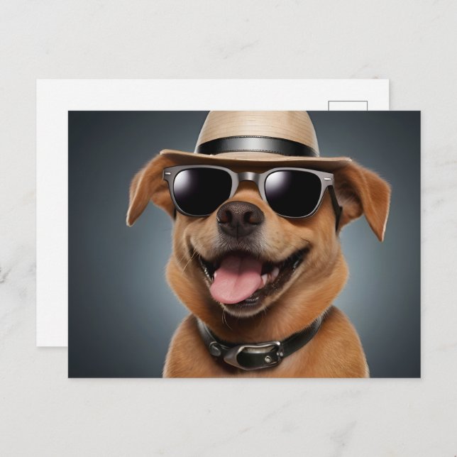 Funny dog with glasses and hat postcard (Front/Back)