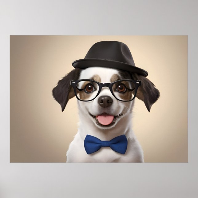 Funny dog with glasses and hat poster (Front)