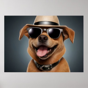 Funny dog with glasses and hat poster