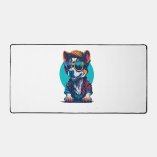 Funny Dog With Sunglasses And Great Haircut Desk Mat