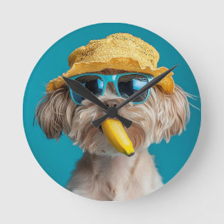 Funny Dog with Sunglasses and Hat Wall Clock Desig
