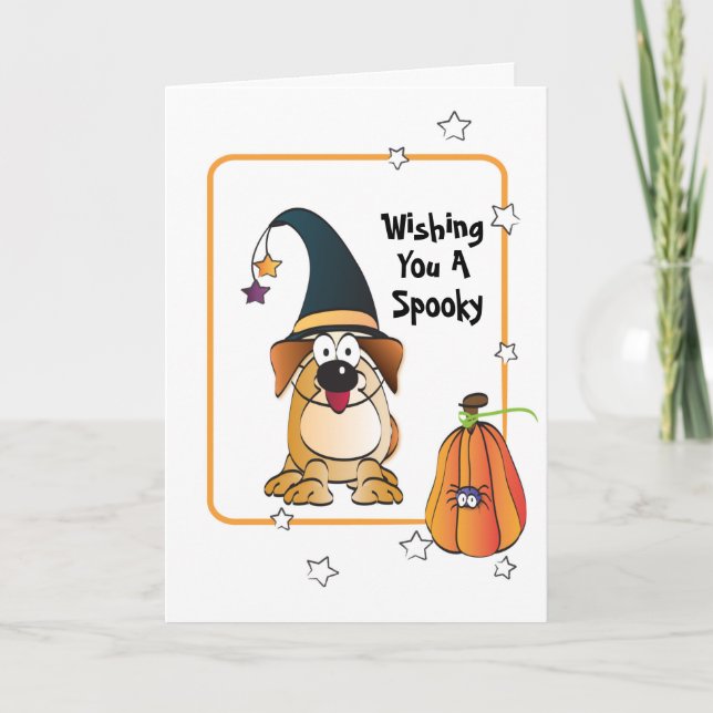 Funny Dog with Witch's Hat Halloween Card  (Front)