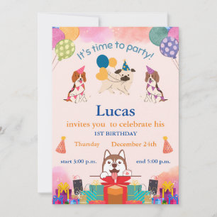 Funny Dogs 1st Birthday  Invitation