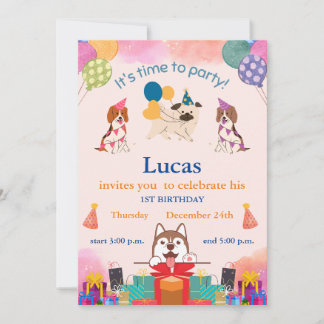 Funny Dogs 1st Birthday  Invitation