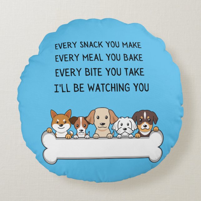 Funny Dogs And Puppies Quote Doodle Round Cushion (Front)
