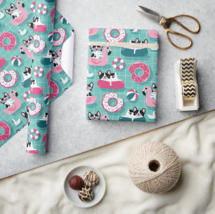 Funny Dogs At The Beach Flamingos Wrapping Paper