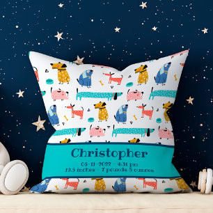 Funny Dogs Birth Stats Cushion