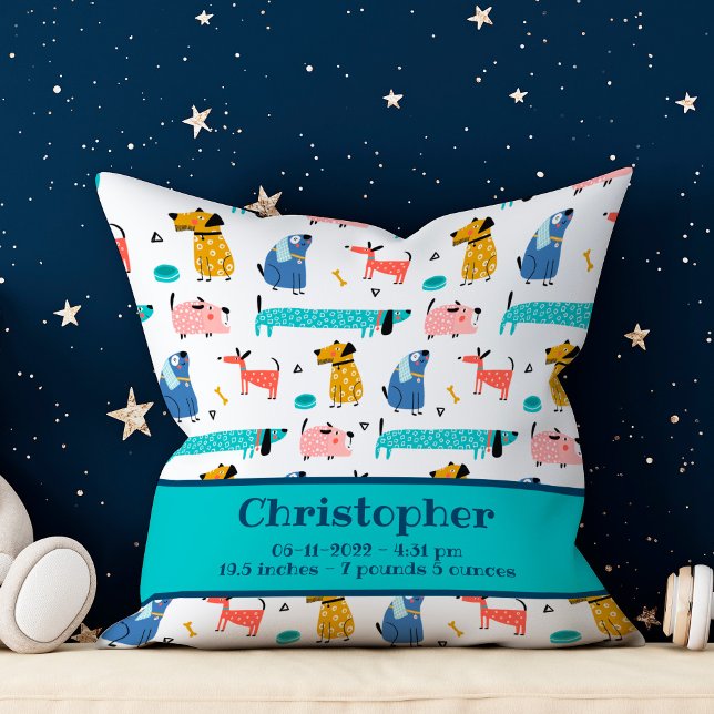 Funny Dogs Birth Stats Cushion (Creator Uploaded)