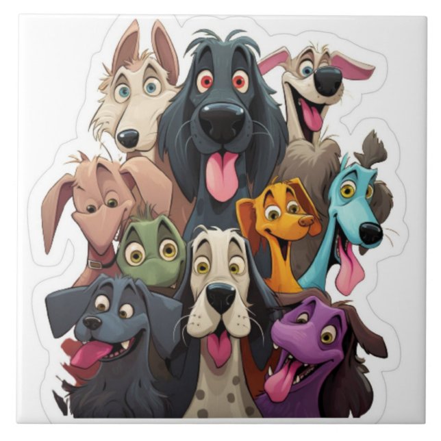 Funny dogs ceramic tile (Front)