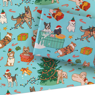 Funny Dogs Christmas Wrapping Paper - Blue