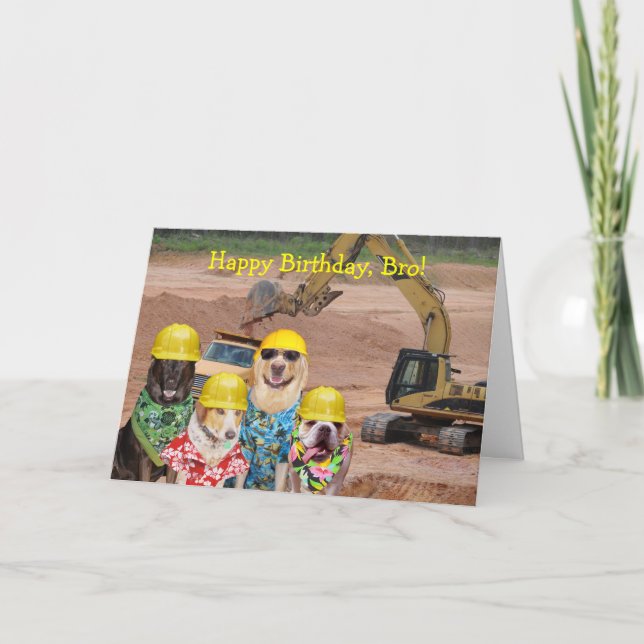 Funny Dogs Customisable Construction Theme Card (Front)