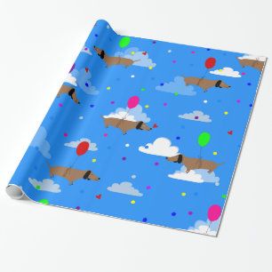 funny dogs dachshund balloons clouds wrapping paper