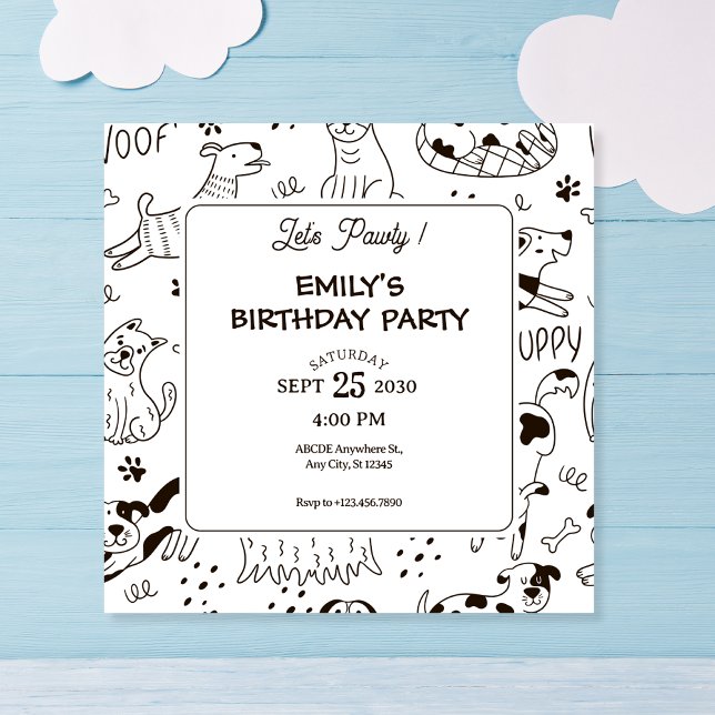 Funny Dogs doodle pattern birthday  Invitation (Creator Uploaded)