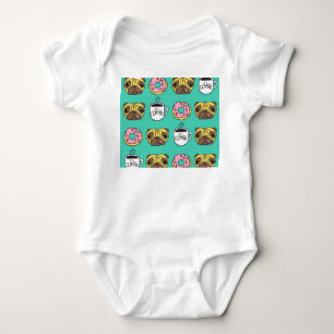 Funny dogs, doughnuts, coffee pattern. baby bodysuit