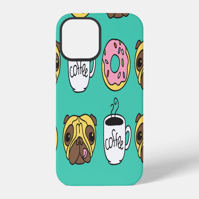 Funny dogs, doughnuts, coffee pattern. iPhone case (Back)