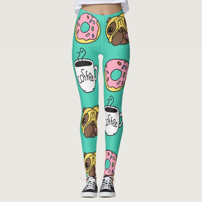 Funny dogs, doughnuts, coffee pattern. leggings (Front)