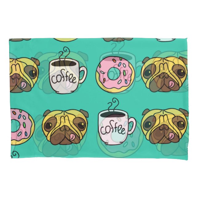Funny dogs, doughnuts, coffee pattern. pillowcase (Front)