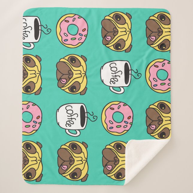 Funny dogs, doughnuts, coffee pattern. sherpa blanket (Front)
