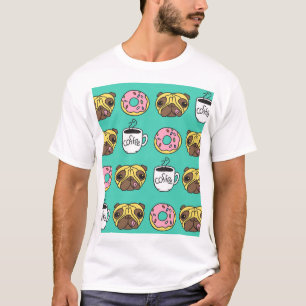 Funny dogs, doughnuts, coffee pattern. T-Shirt