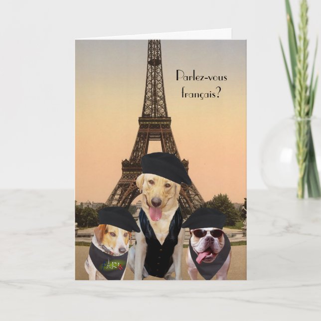 Funny Dogs French Birthday Card (Front)