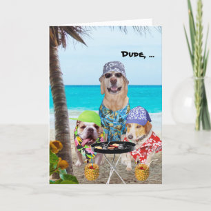 Funny Dogs/Lab in Hawaiian Shirts on Beach Card