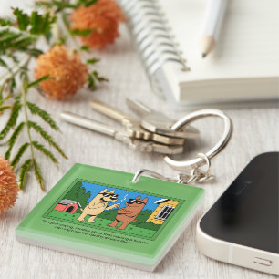 Funny Dogs Owning Human Cartoon Quote Key Ring
