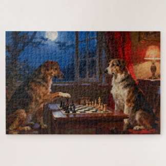 Funny Dogs Playing Chess Dog Lover Gift Jigsaw Puzzle