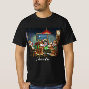 Funny Dogs Playing Poker Black T-shirt for Men