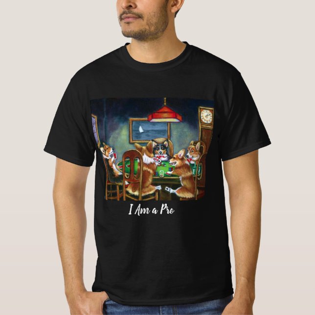 Funny Dogs Playing Poker Black T-shirt for Men (Front)