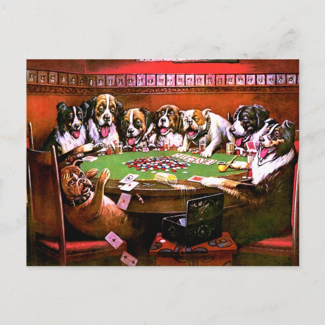 Funny Dogs Playing Poker Postcard (Front)